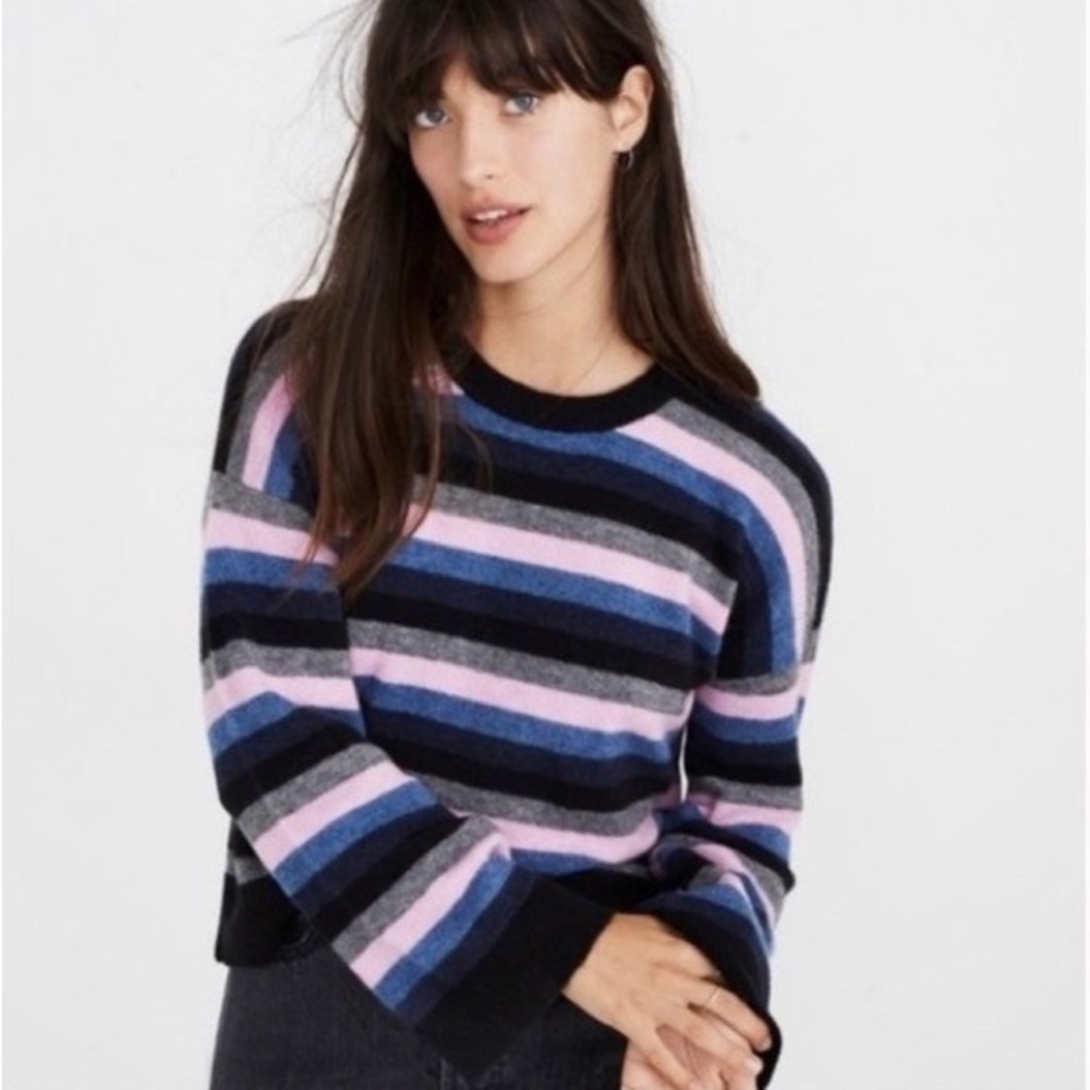 madewell striped sweater with bell sleeves